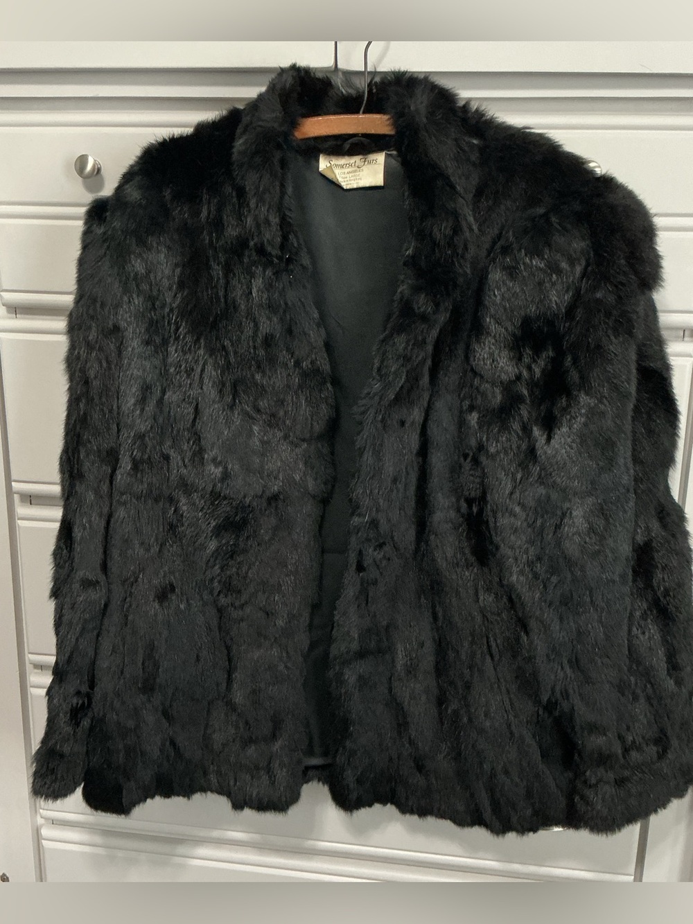 Vintage SOMERSET FURS Los Angeles Black Rabbit Fur Coat L